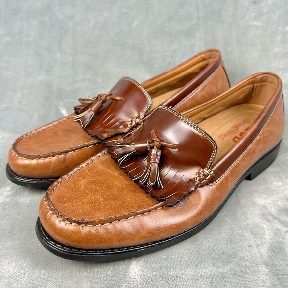 Izod Loafers Mens 11 Brown Slip On Tassel Dress Shoes Business Casual Foam - Picture 1 of 11